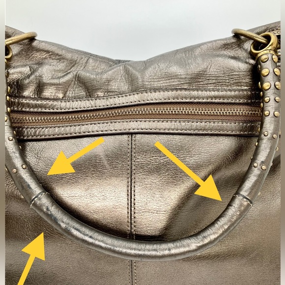 *COACH Metallic Bronze #15392 Studded Messenger Leather Bag - Picture 5 of 17